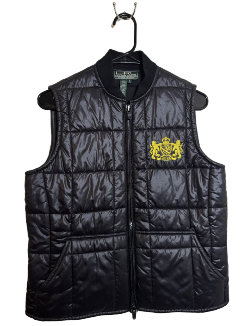 Ralph Lauren Black Puffer Vest M with Yellow Logo
